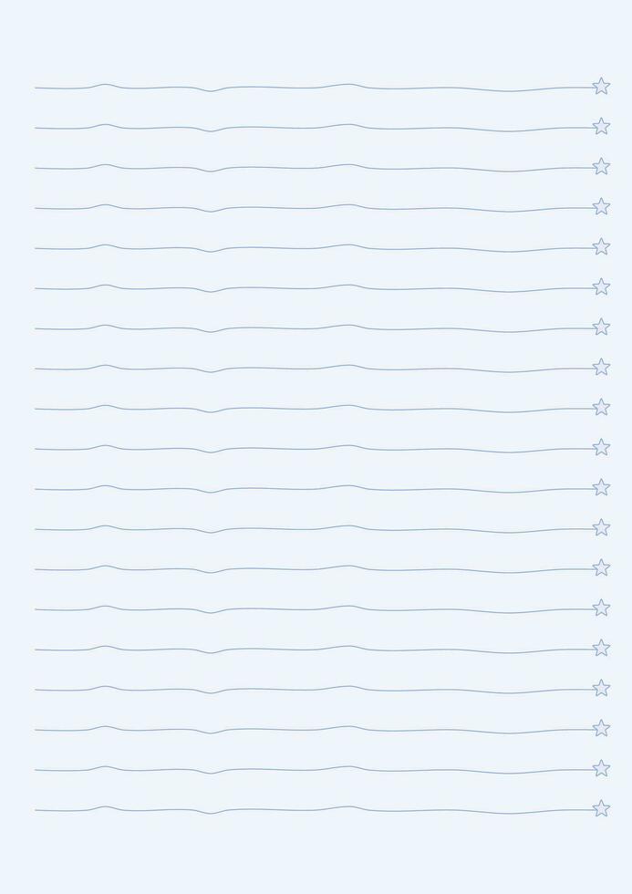 Notebook lines template with stars pattern on light blue background. vector