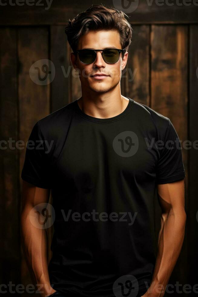 Man in black t-shirt mockup photo