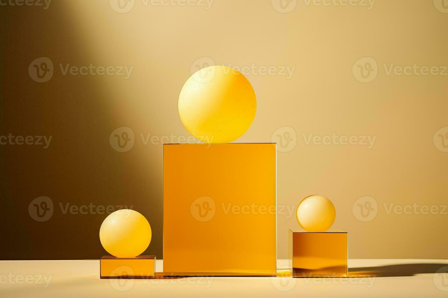 Geometrical figures in yellow still life composition showcasing simplicity concept prism pyramid rectangular cube objects photo