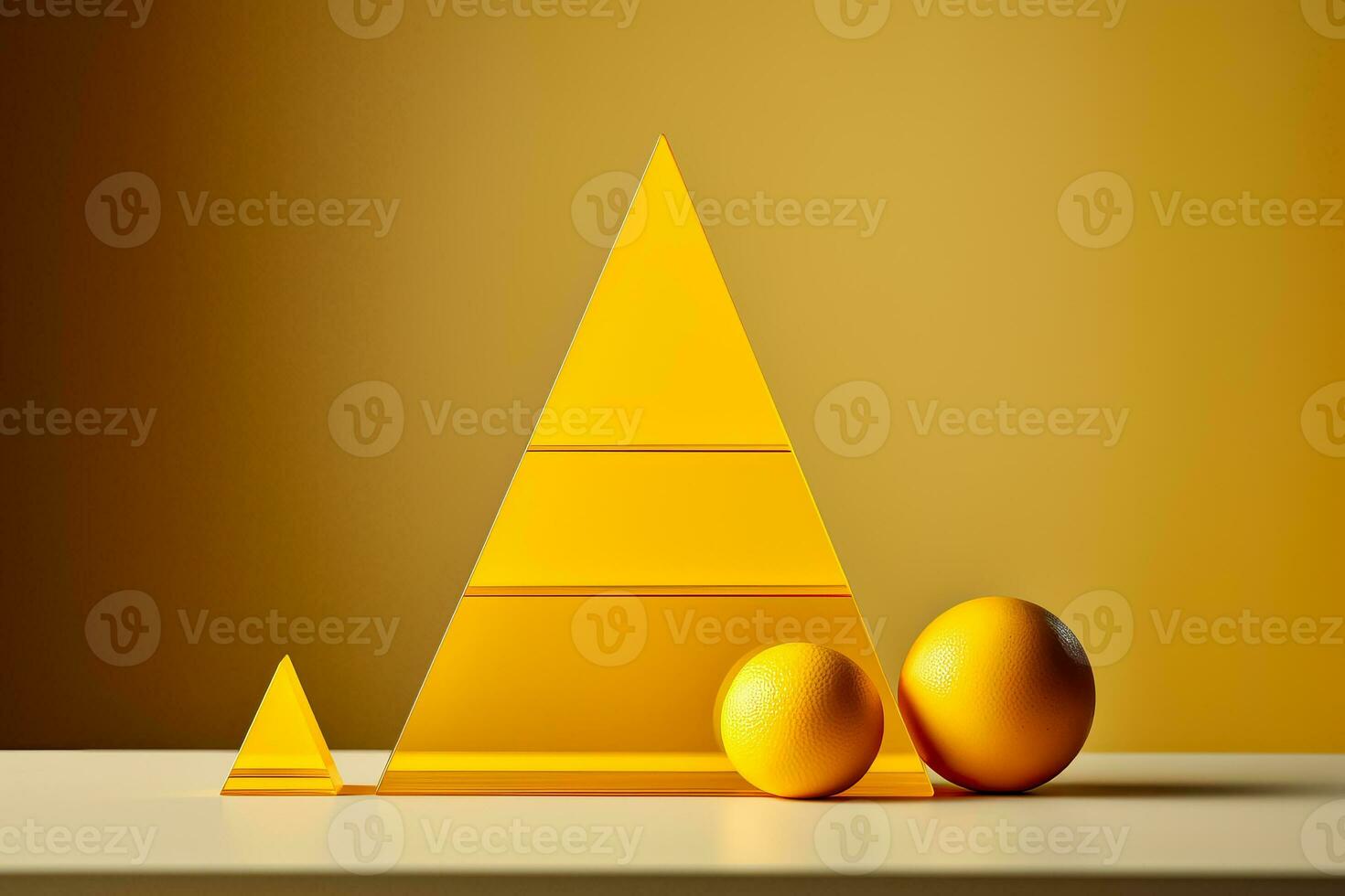 Geometrical figures in yellow still life composition showcasing simplicity concept prism pyramid rectangular cube objects photo