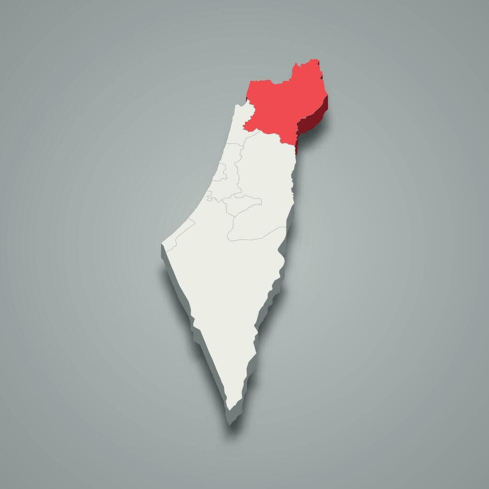 del Norte distrito ubicación dentro Israel 3d mapa vector