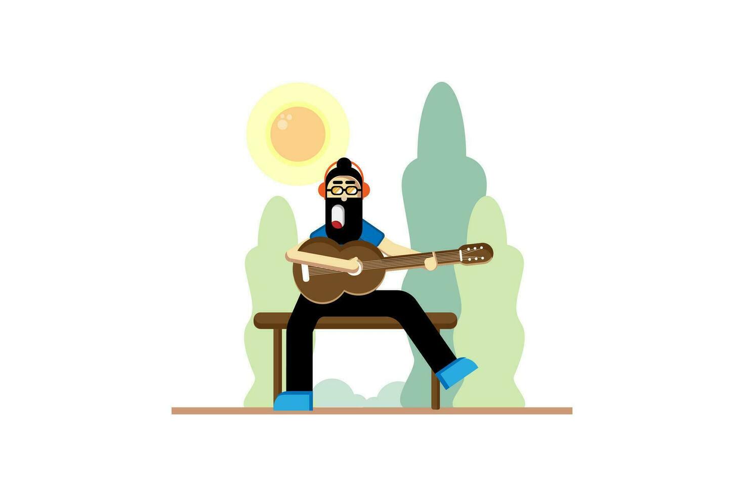 hombre jugando guitarra en banco en el parque vector ilustración