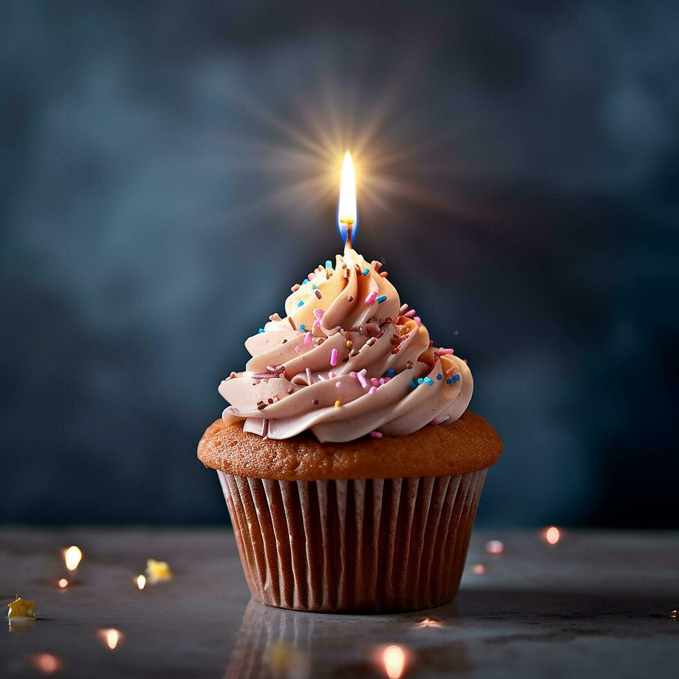 Close up photo of a birthday cupcake ai generated