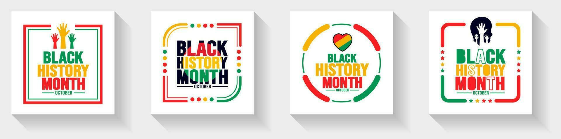 Black History Month Social media post banner, sticker, typography template set Celebrated in October and February United States, Canada, Africa, UK, Ireland. use to cover, banner, placard, poster. vector