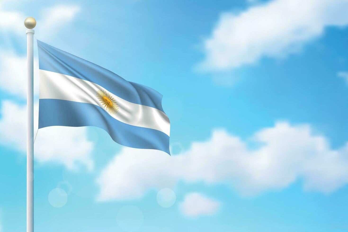 Waving flag of Argentina on sky background. Template for independence vector