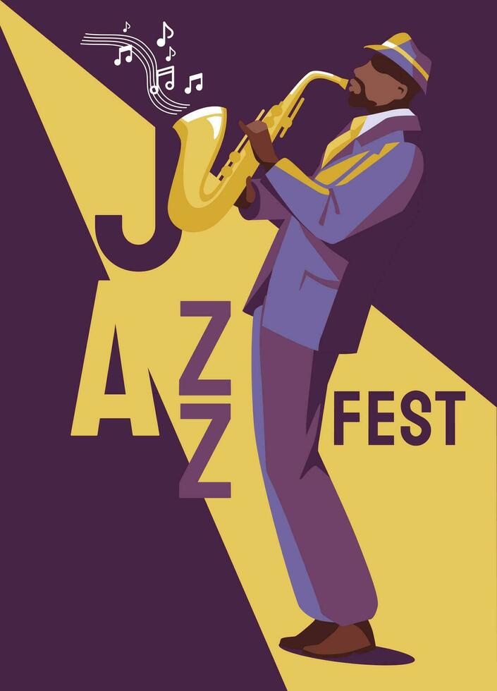 Jazz saxophonist. flat style. Music, art and blues musician concept. Design flyer poster for a concert in a club, festival. vector