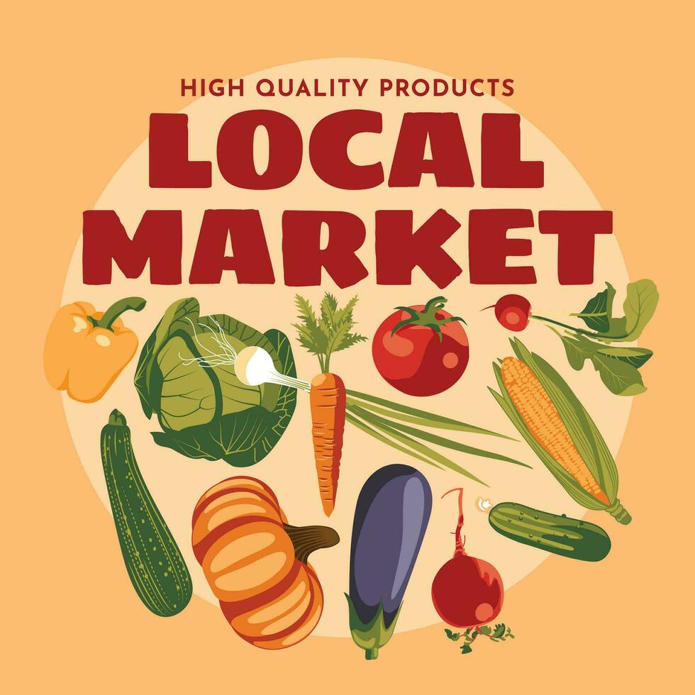 set of fresh vegetables harvest. Farm and agricultural market or festival poster, flyer. Vector flat illustration