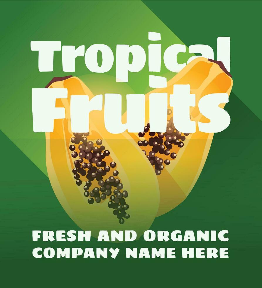 Papaya poster. Advertising of a food company. Green background. Vector illustration. Gradient