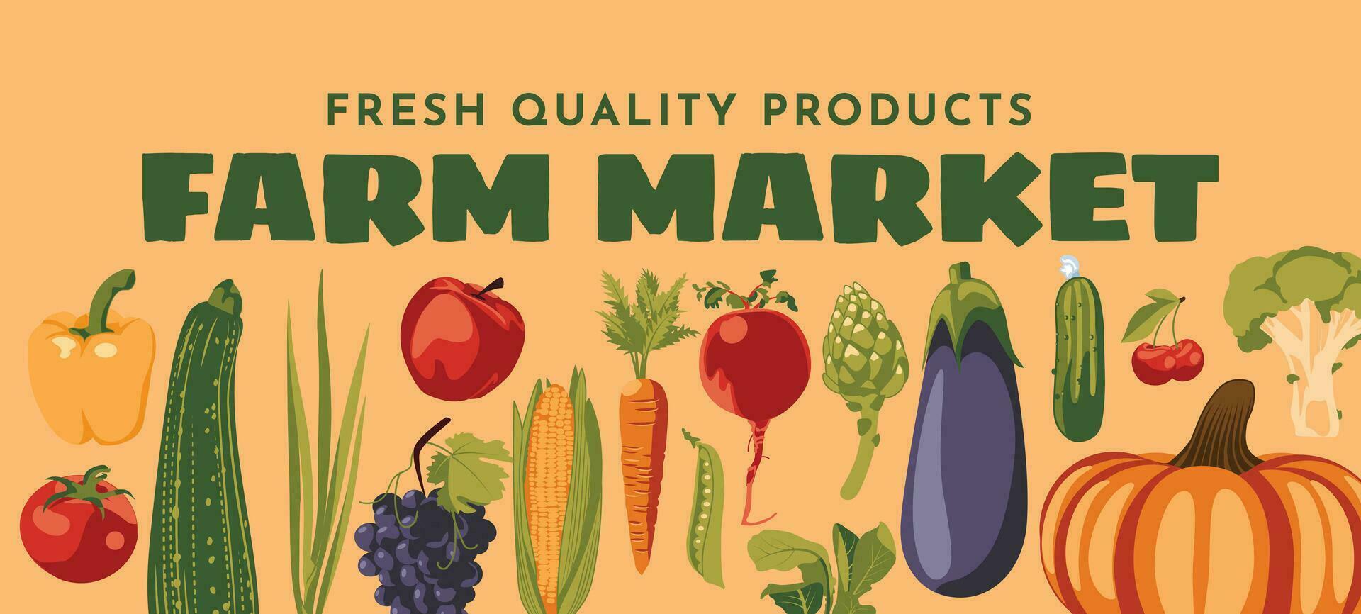 set of fresh vegetables harvest. Farm and agricultural market or festival poster, flyer. Vector flat illustration