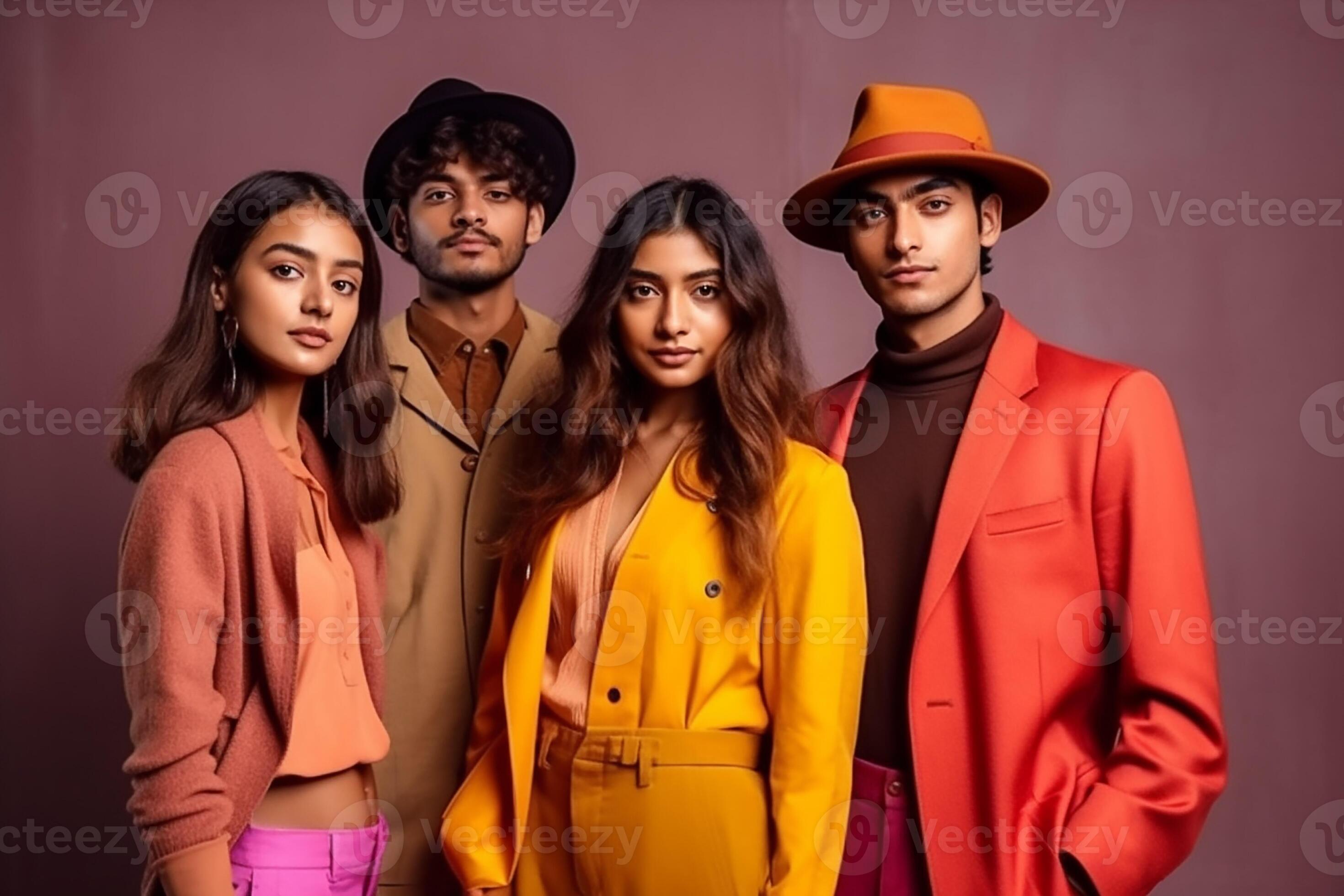 A Group Of Indian Gen Z Models Posing In Modern Bold Modern Style a-group-of-indian-gen-z-models-posing-in-modern-bold-modern-style