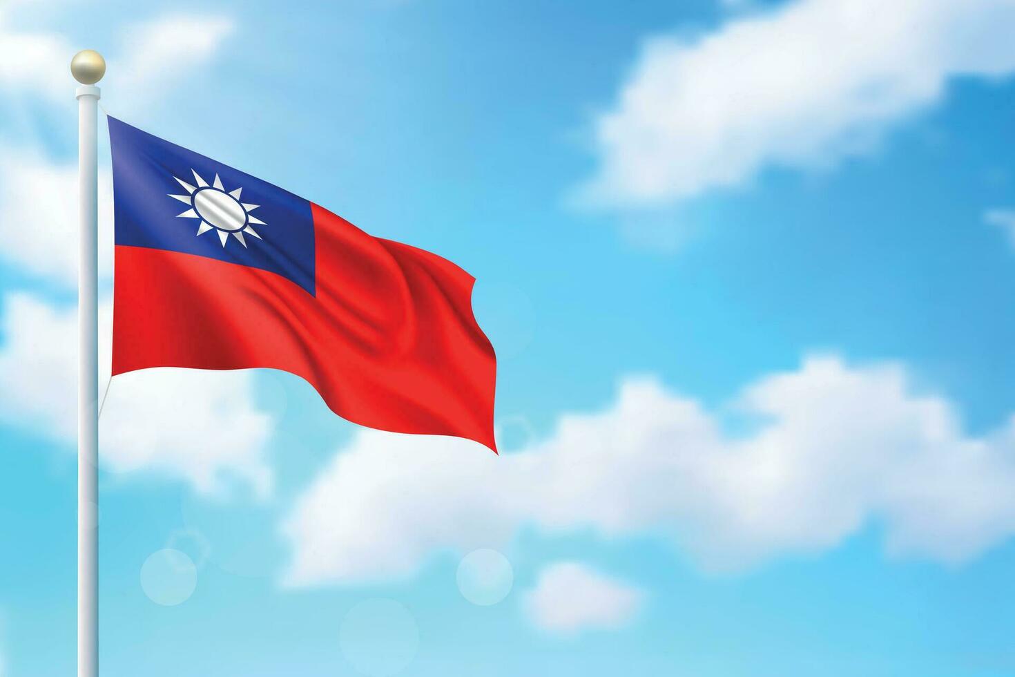 Waving flag of Taiwan on sky background. Template for independence vector