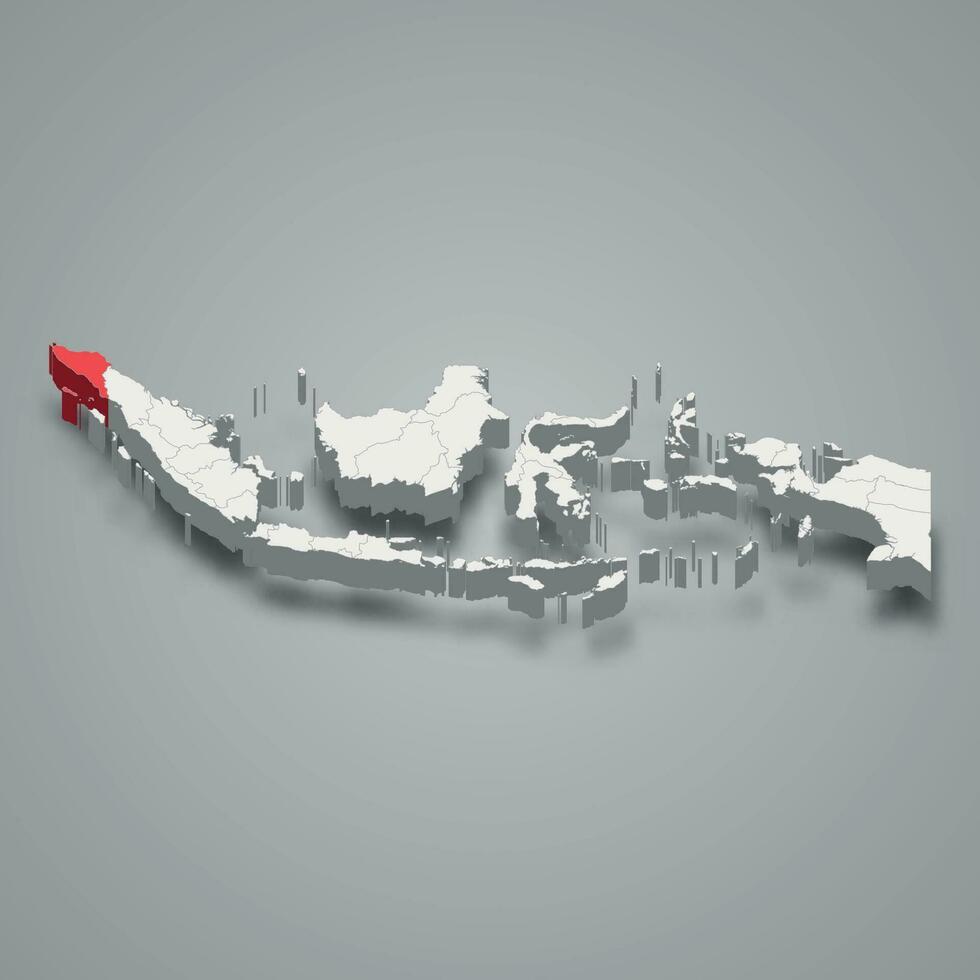 Aceh province location Indonesia 3d map vector