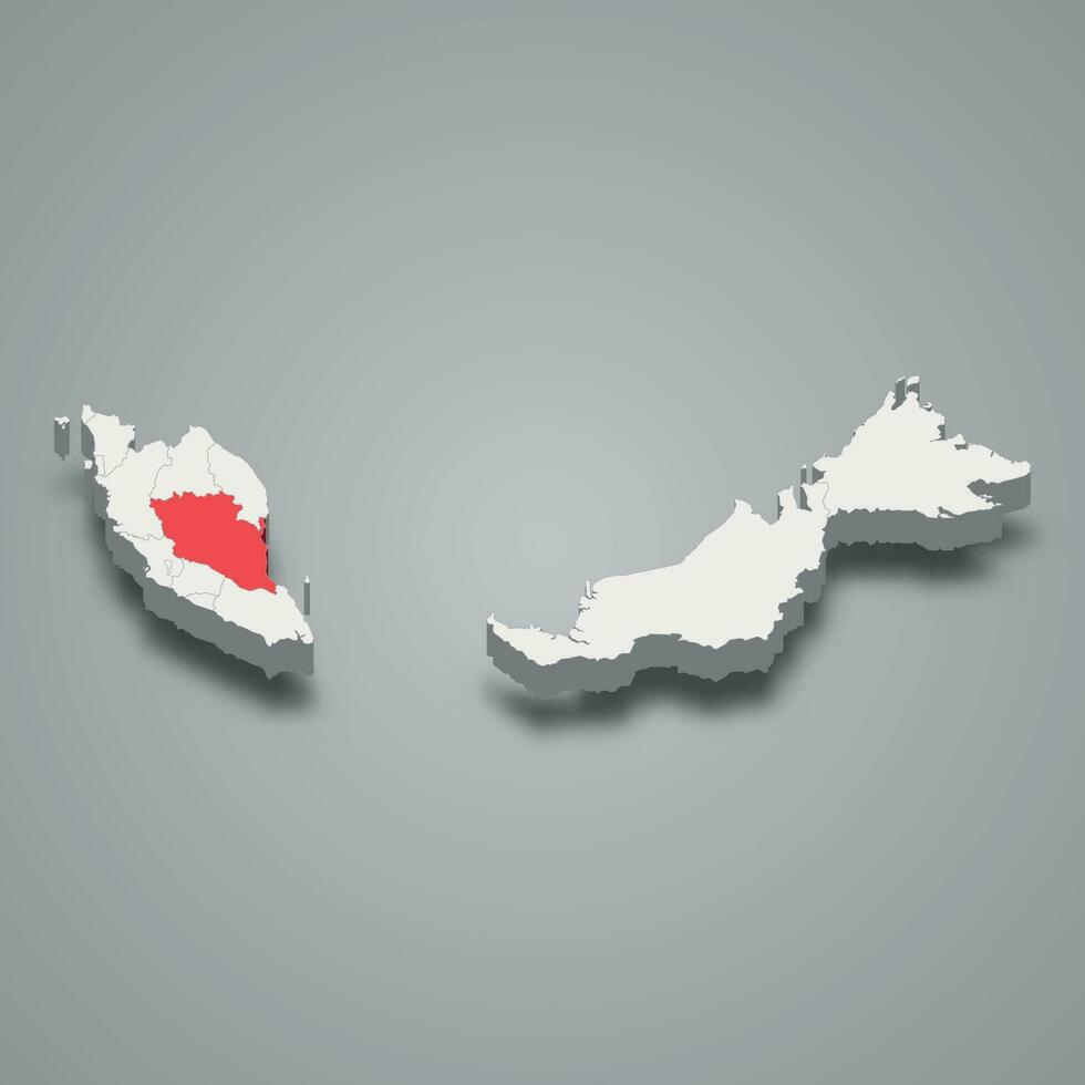 Pahang state location within Malaysia 3d map vector