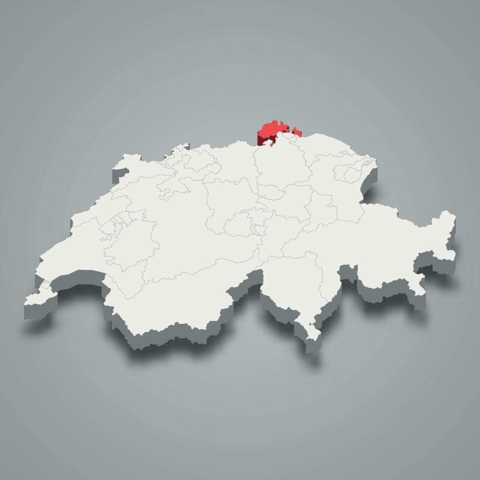 Schaffhausen cantone location within Switzerland 3d map vector