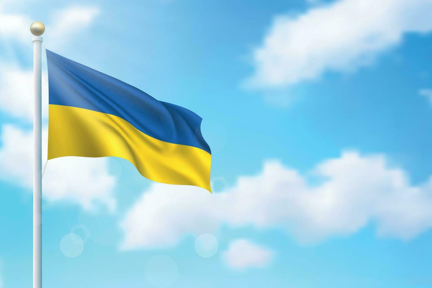 Waving flag of Ukraine on sky background. Template for independence vector