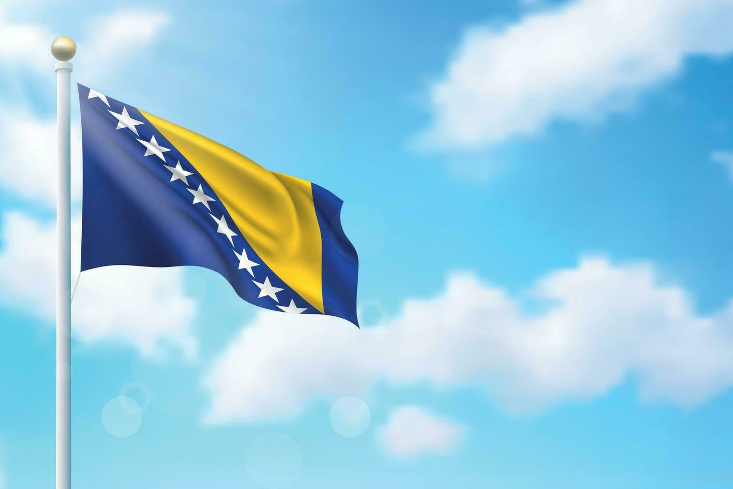 Waving flag of Bosnia and Herzegovina on sky background. Template for independence vector