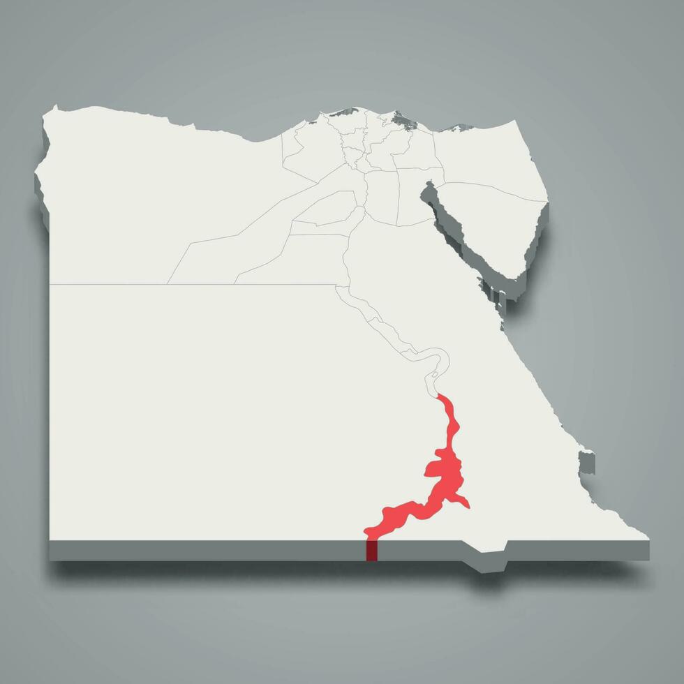 Aswan region location within Egypt 3d map vector