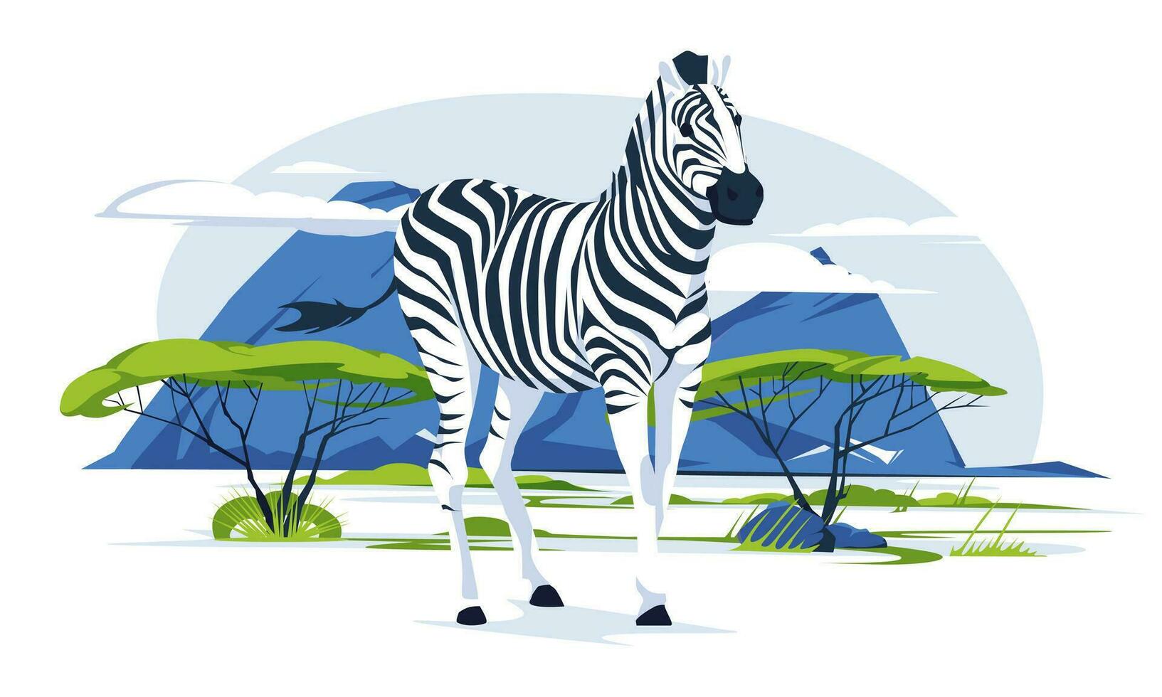 un cebra en pie solo en contra un sabana paisaje. salvaje africano animales vector plano ilustración