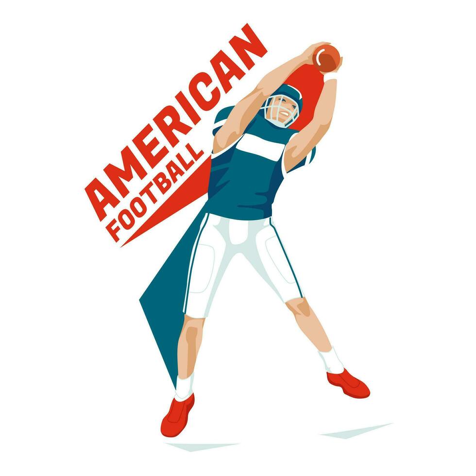 americano fútbol americano jugador capturas el pelota. Deportes personaje. aislado en blanco antecedentes. vector plano ilustración.