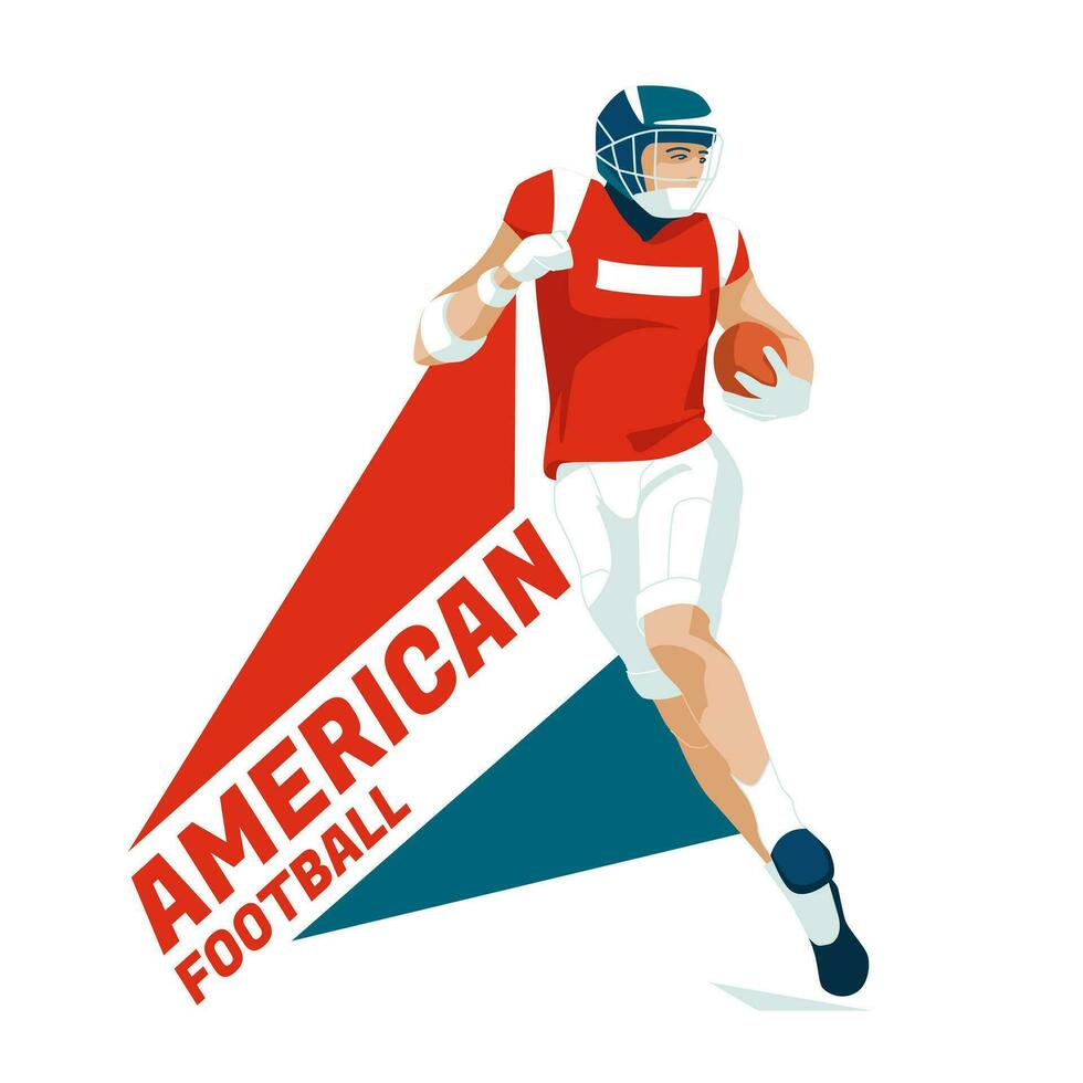 American football player run with the ball. Sports character. Isolated on white background. Vector flat illustration.