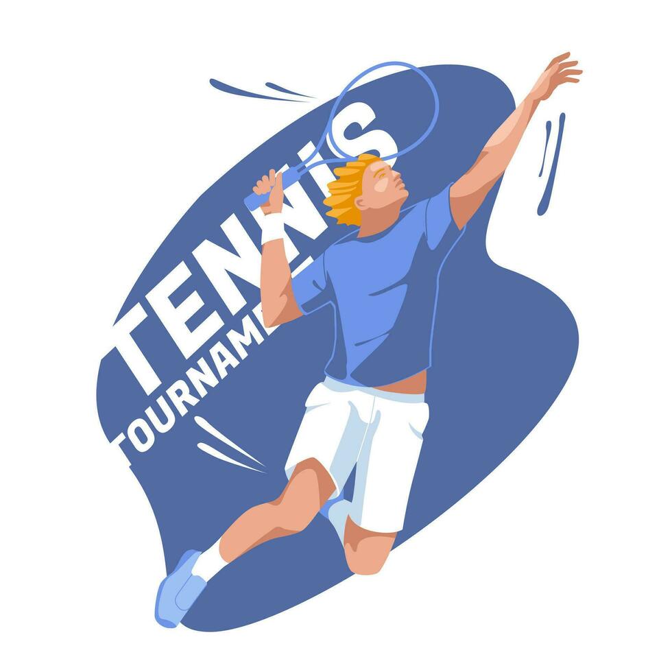 tennis player jumping to make a pass. Isolated white background. Vector flat illustration