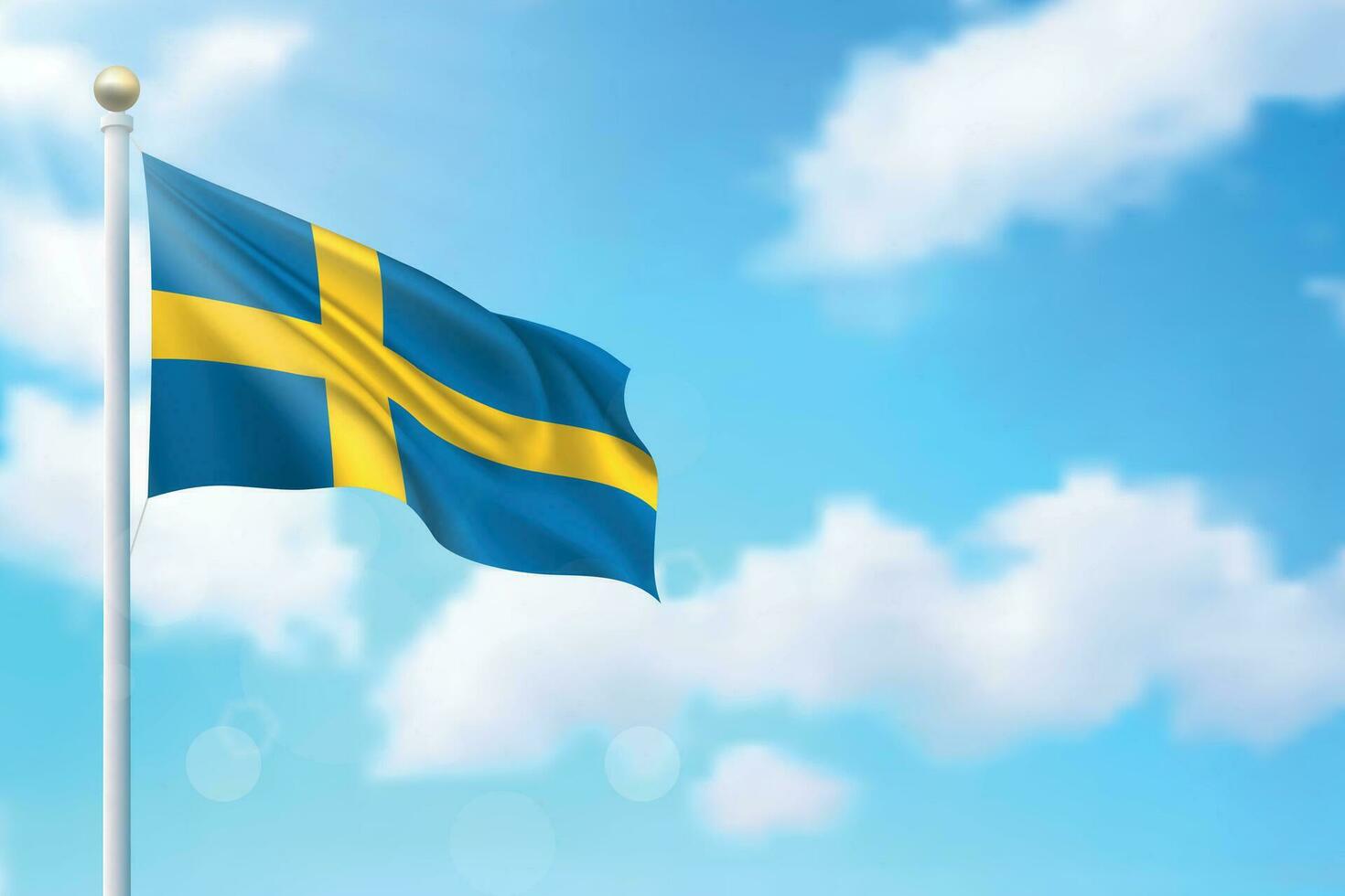 Waving flag of Sweden on sky background. Template for independence vector