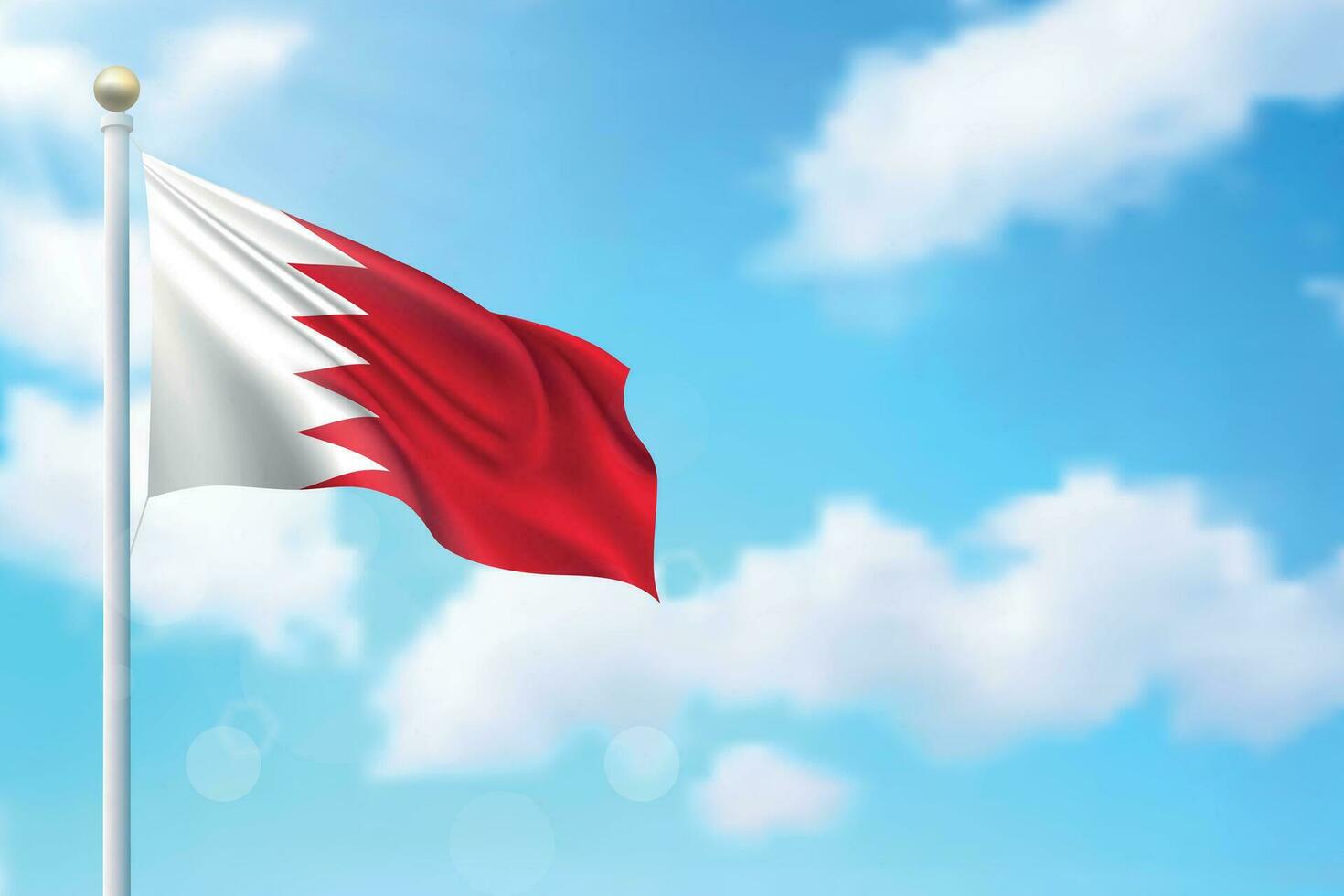 Waving flag of Bahrain on sky background. Template for independence vector