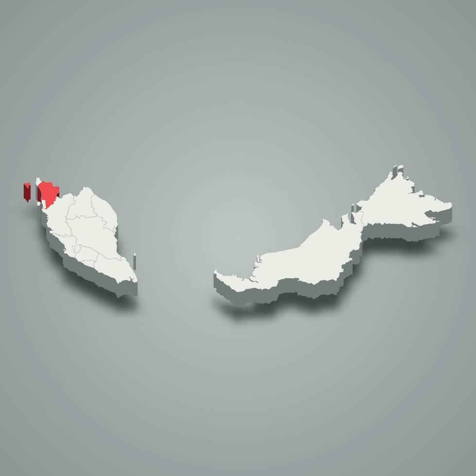 Kedah state location within Malaysia 3d map vector