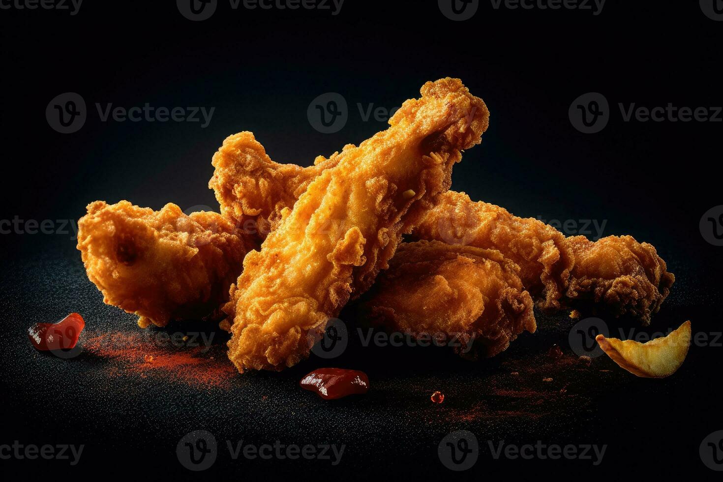 Fried chicken Drumstick with Kethcup, Generative AI photo