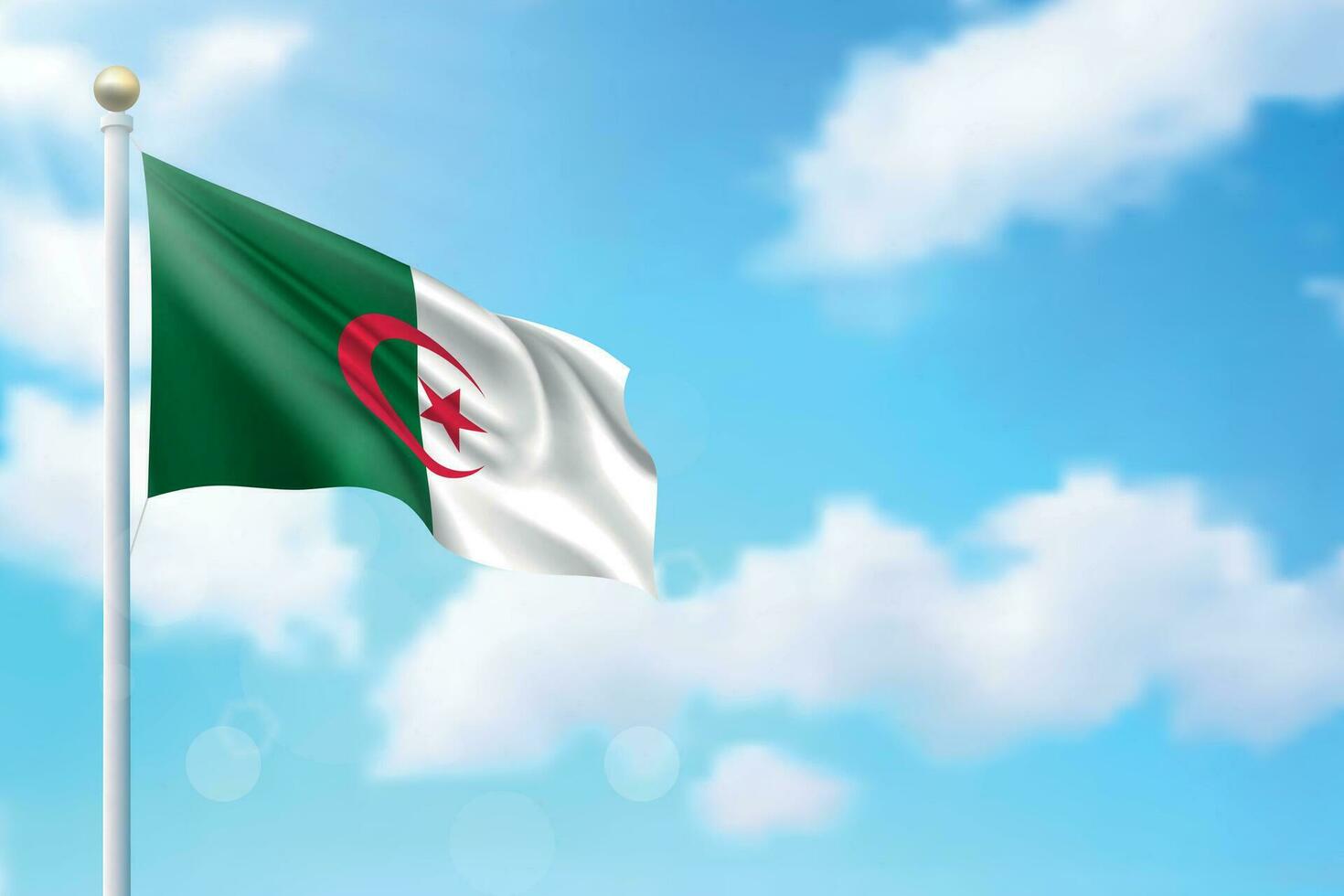 Waving flag of Algeria on sky background. Template for independence vector