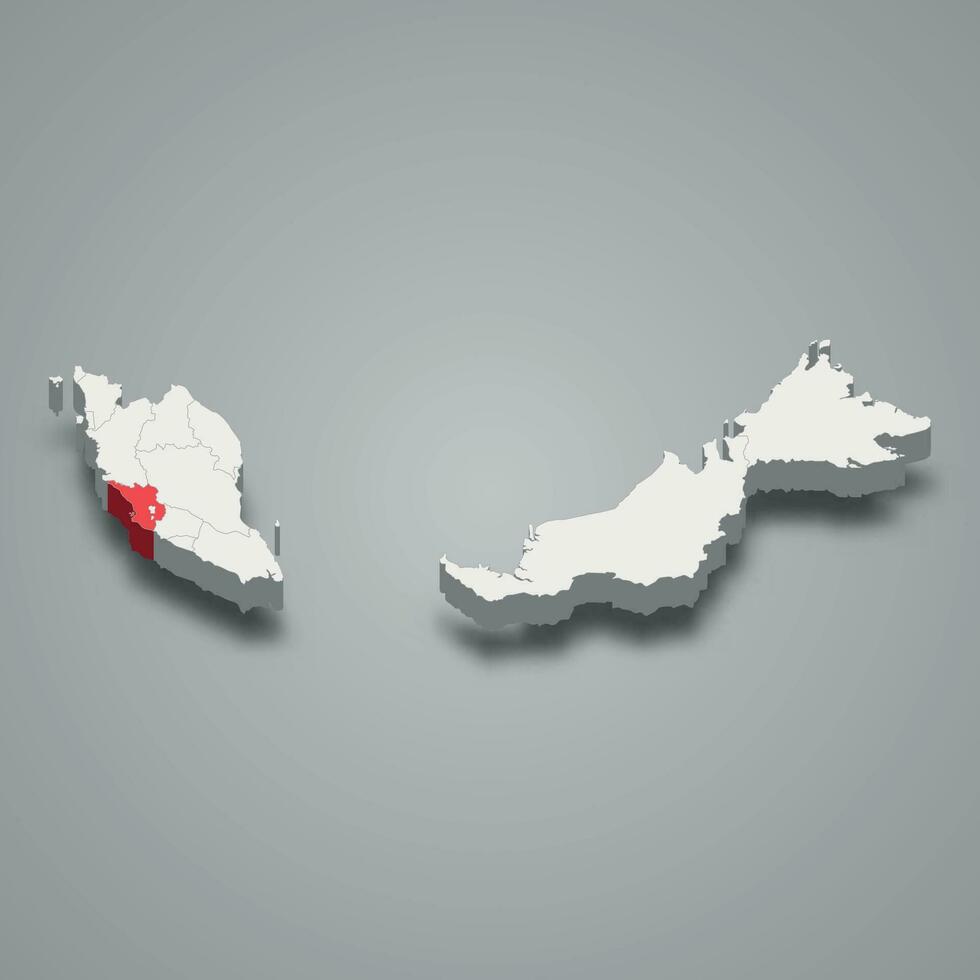 Selangor state location within Malaysia 3d map vector