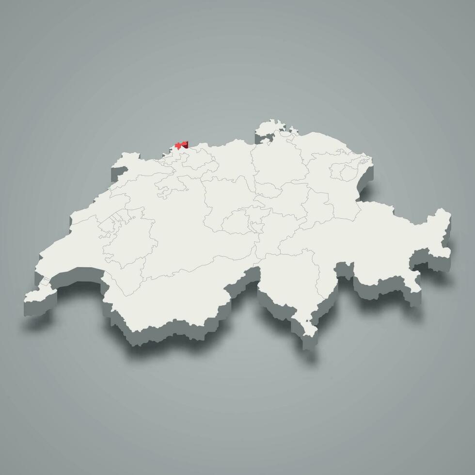 Basel-City cantone location within Switzerland 3d map vector