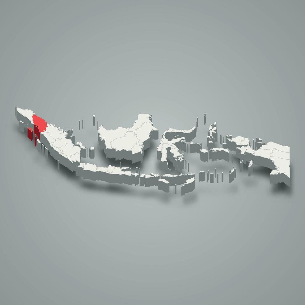 North Sumatra province location Indonesia 3d map vector