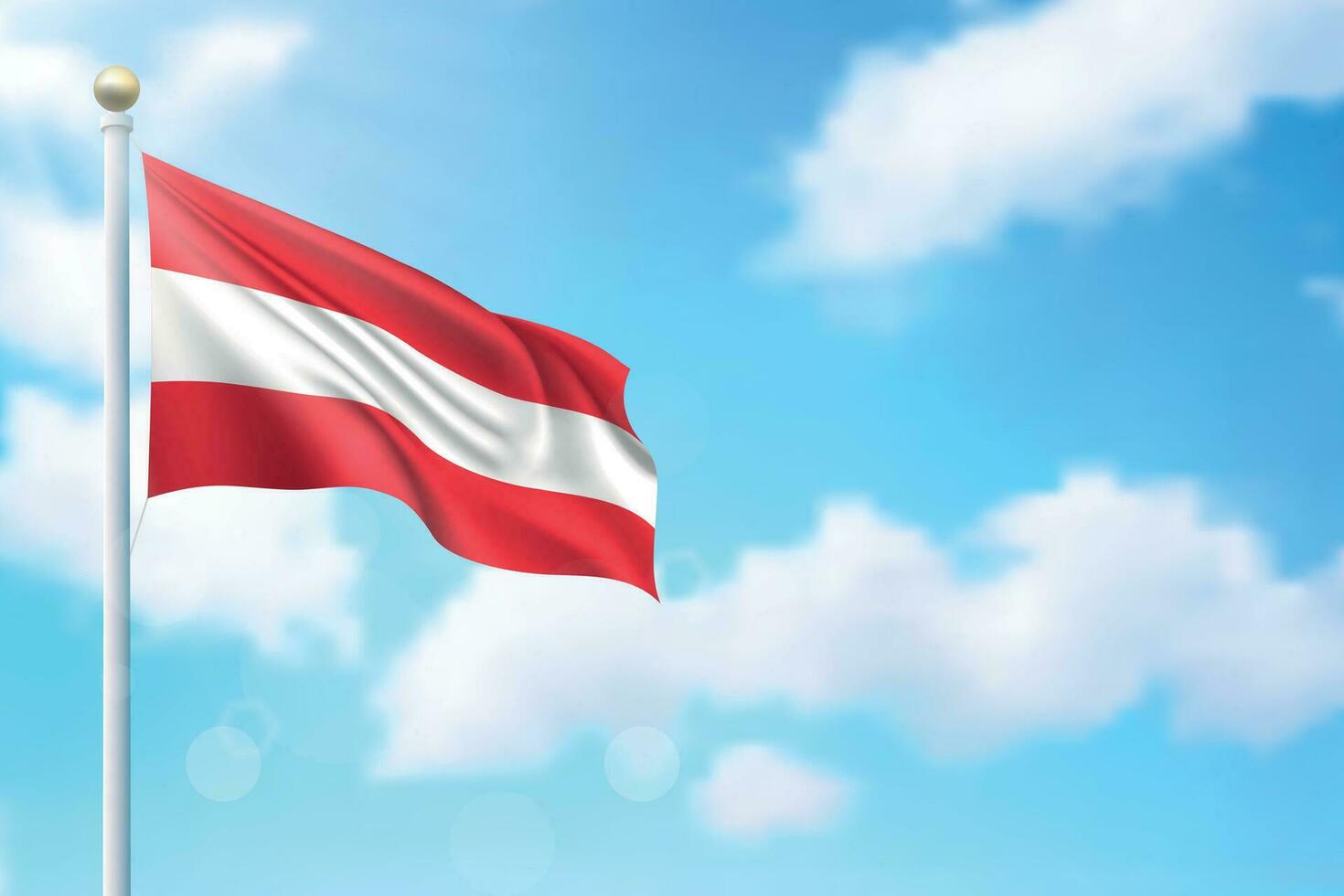 Waving flag of Austria on sky background. Template for independence vector