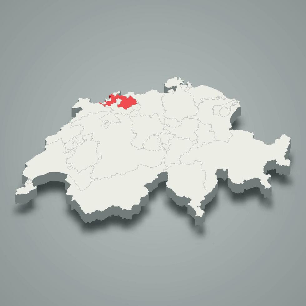 Basel-Country cantone location within Switzerland 3d map vector