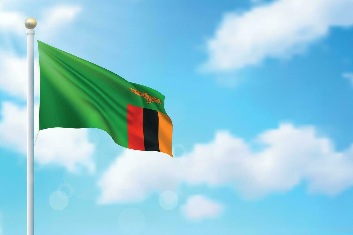 Waving flag of Zambia on sky background. Template for independence vector