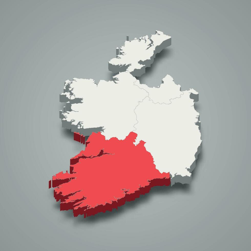 Munster province location within Ireland 3d map vector