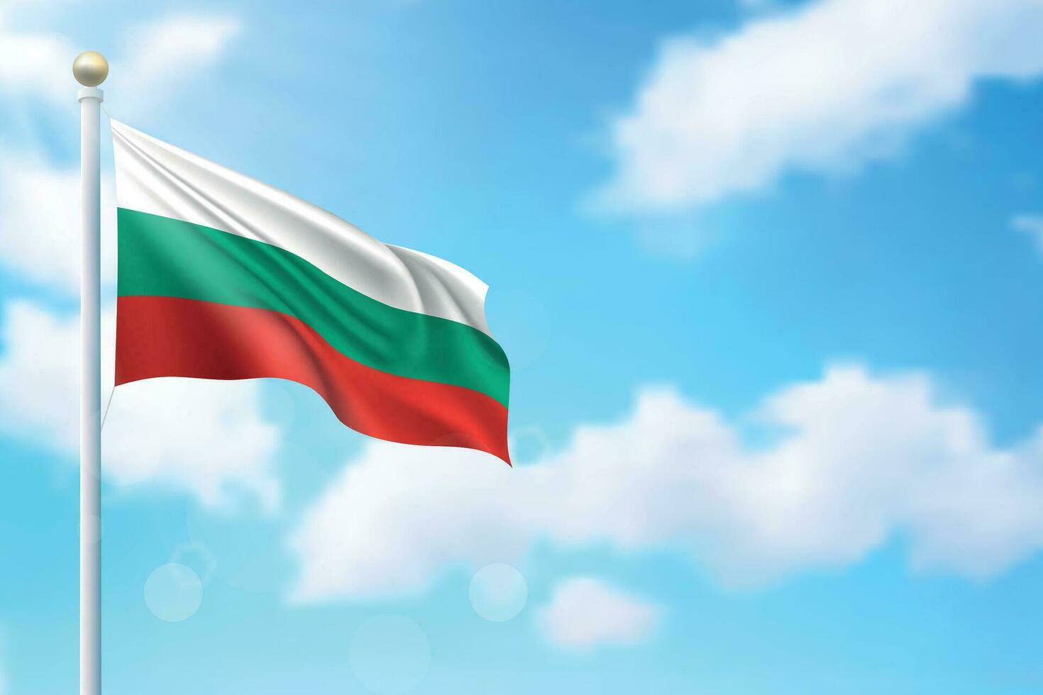 Waving flag of Bulgaria on sky background. Template for independence vector