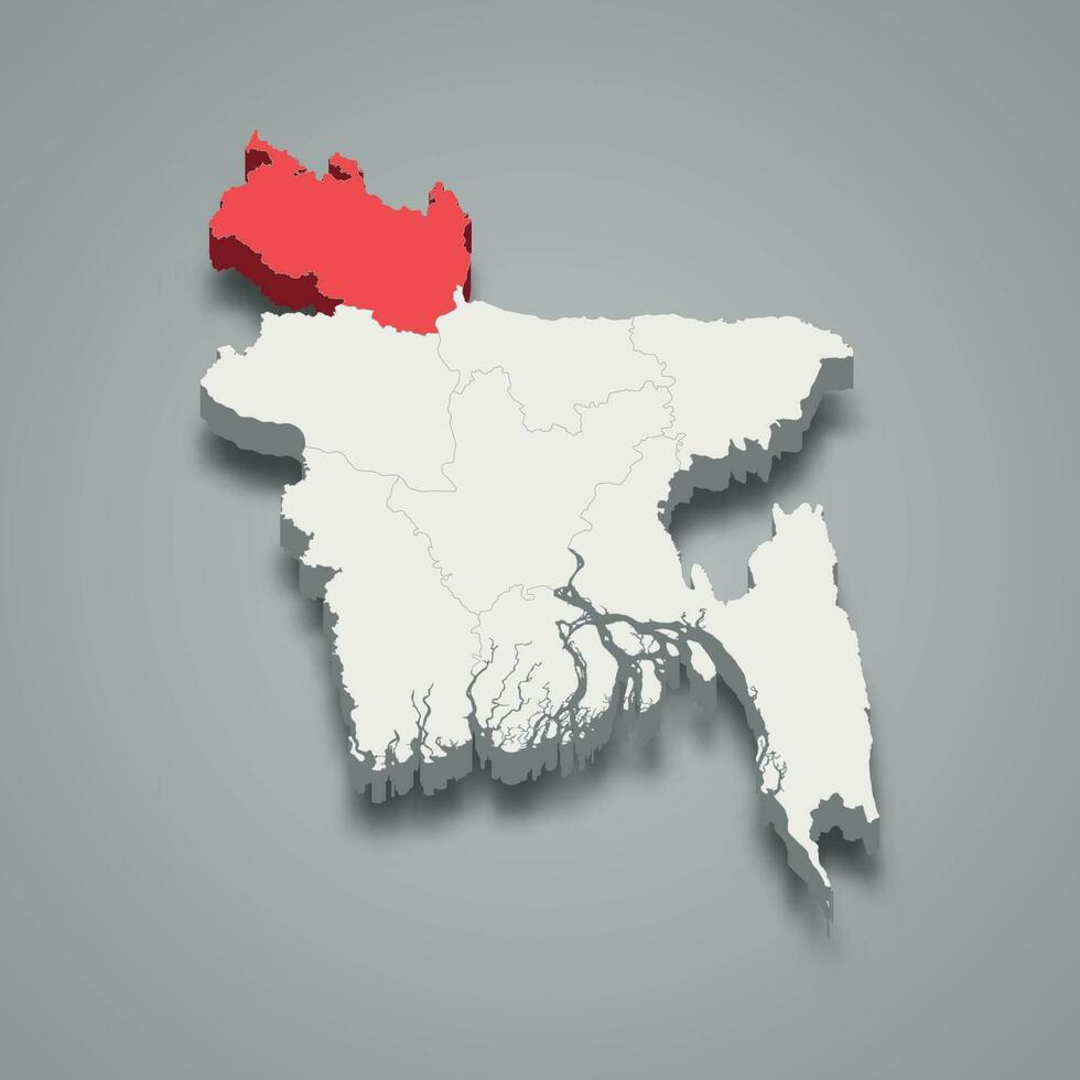 rangpur estado ubicación dentro Bangladesh 3d mapa vector