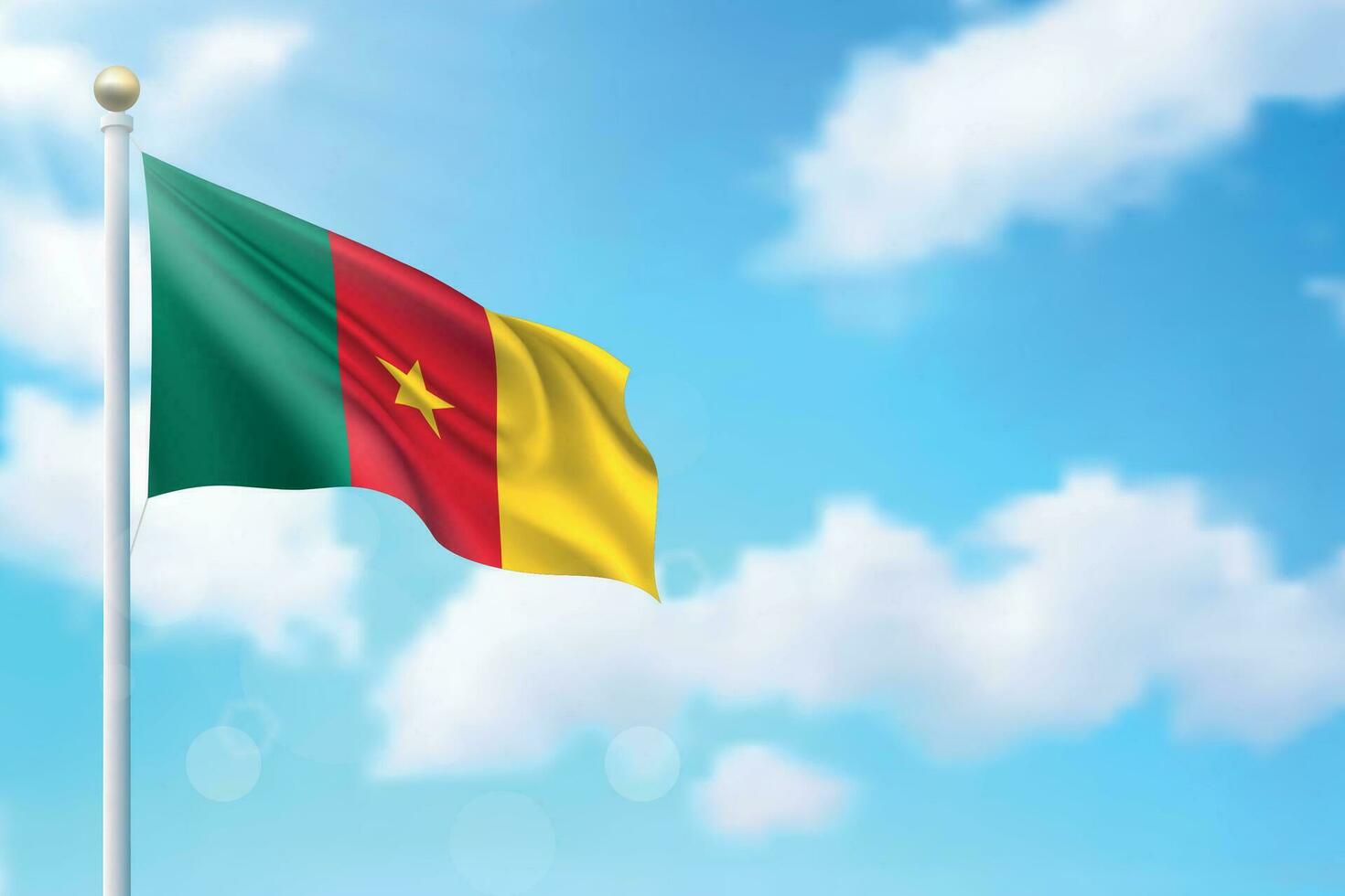 Waving flag of Cameroon on sky background. Template for independence vector