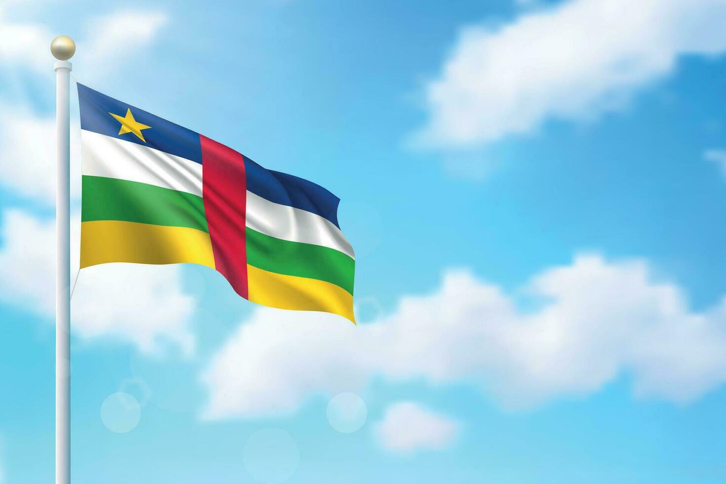 Waving flag of Central African Republic on sky background. Template for independence vector