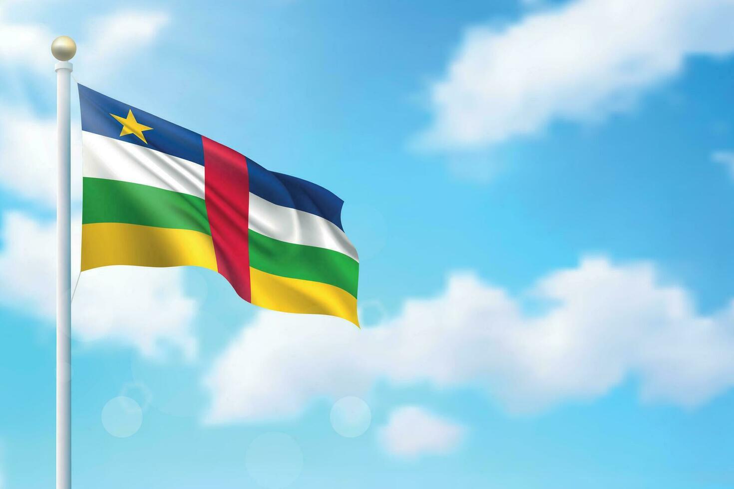 ondulación bandera de central africano república en cielo antecedentes. modelo para independencia vector