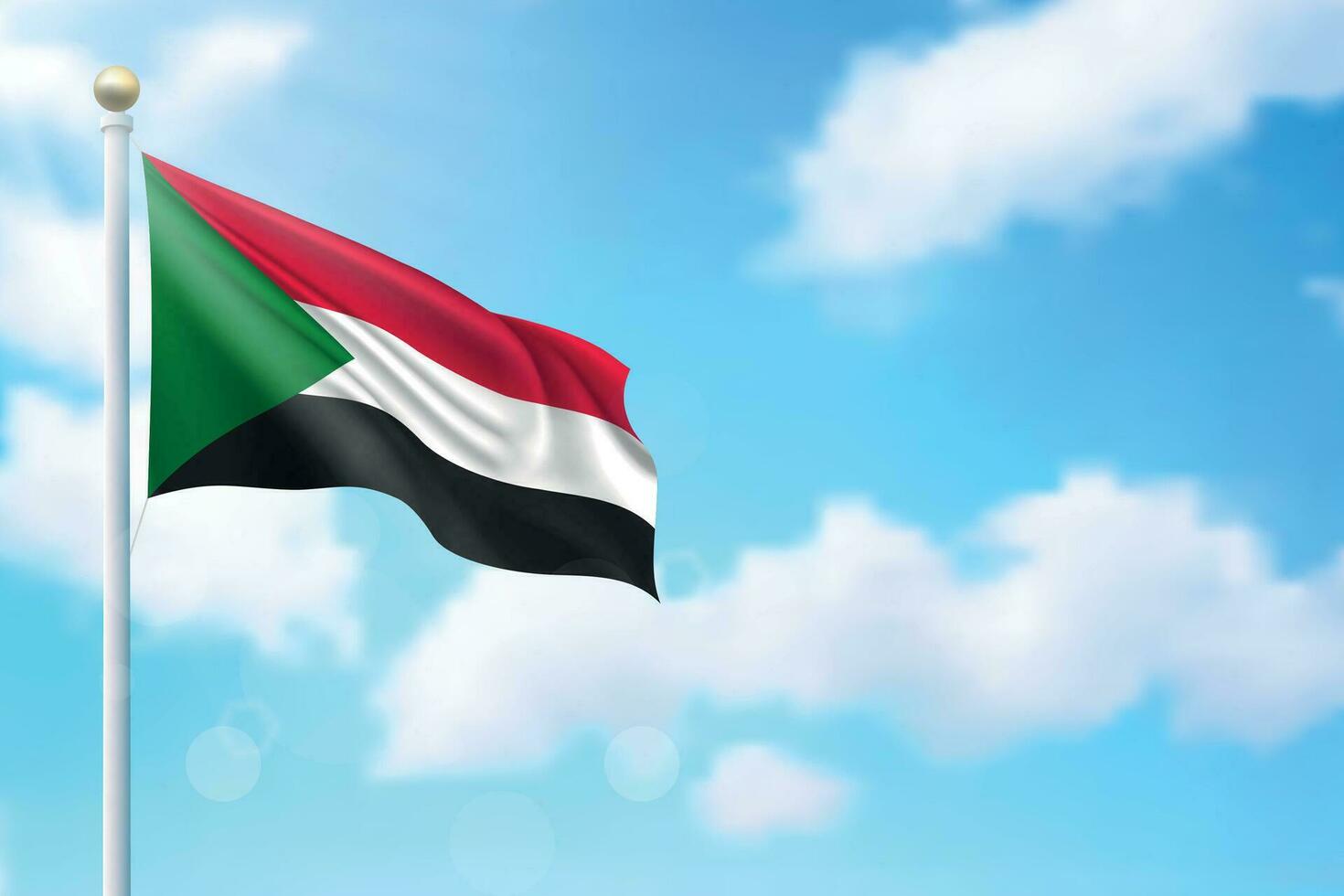 Waving flag of Sudan on sky background. Template for independence vector