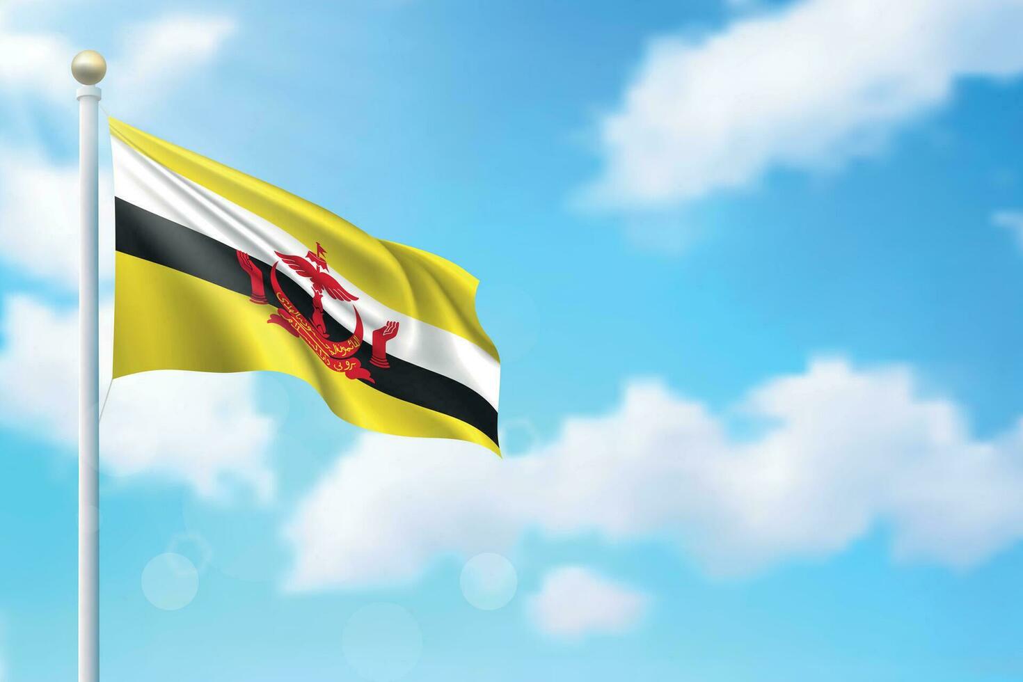 Waving flag of Brunei on sky background. Template for independence vector