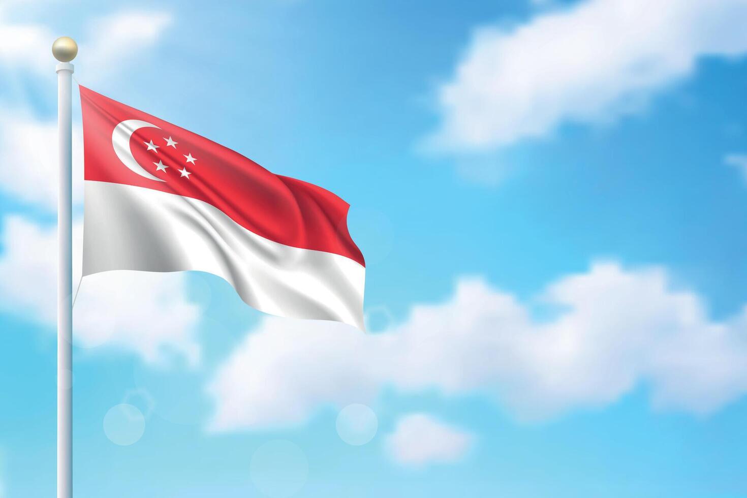 Waving flag of Singapore on sky background. Template for independence vector