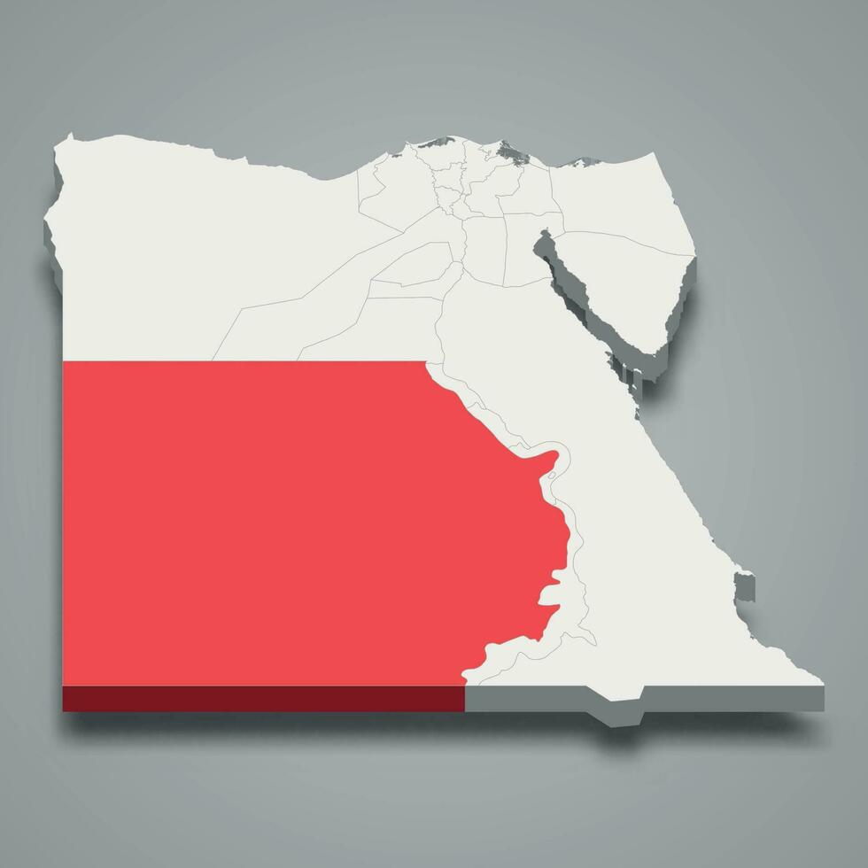 New Valley region location within Egypt 3d map vector