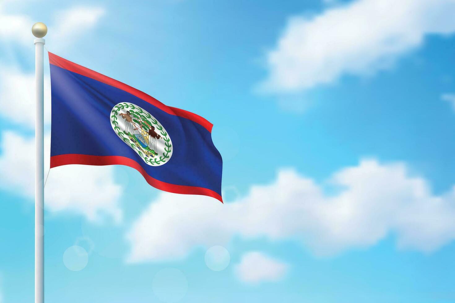 Waving flag of Belize on sky background. Template for independence vector