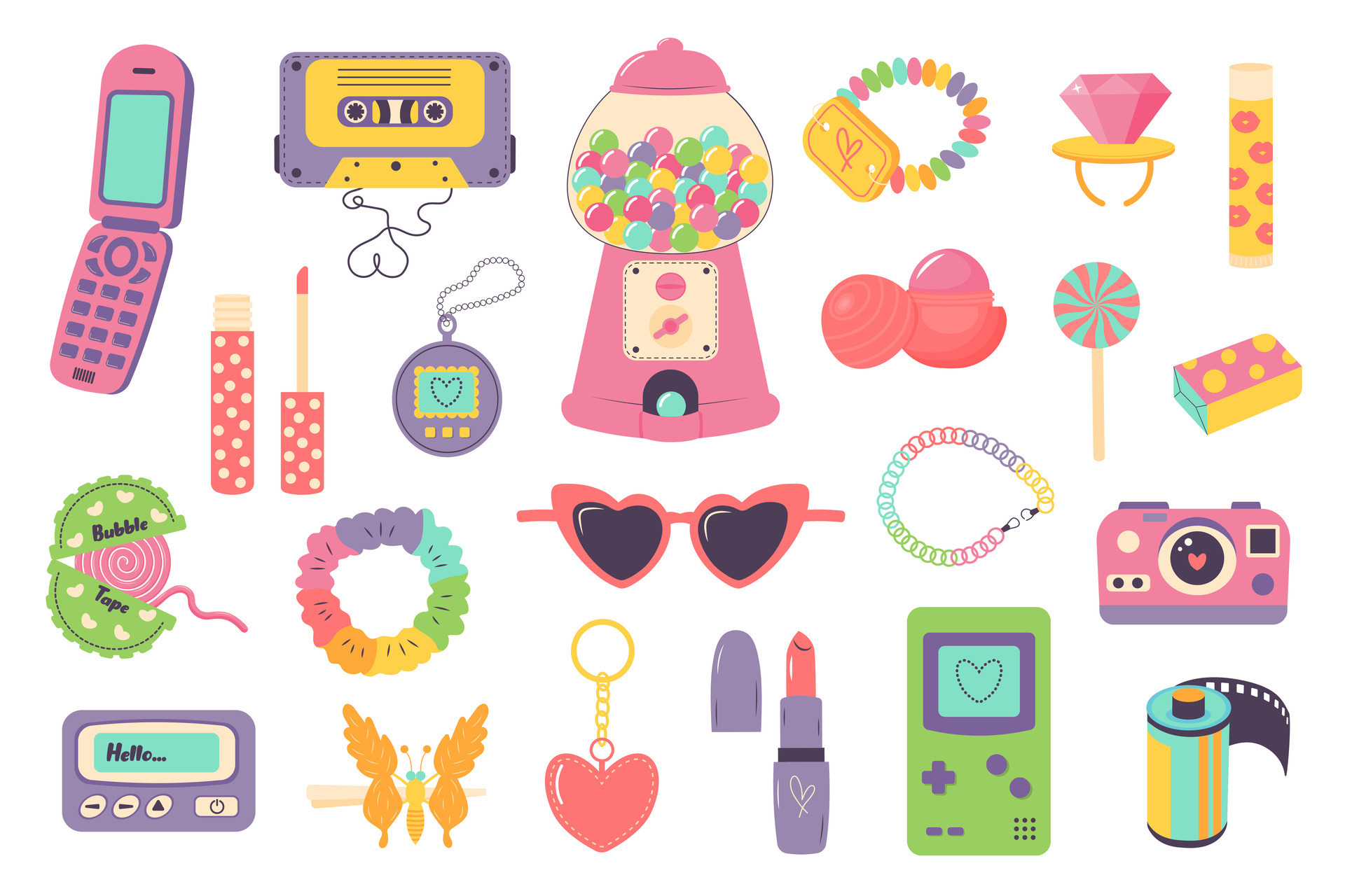 Vector Set Of Cute Template With Patches And Stickers In 90s Style