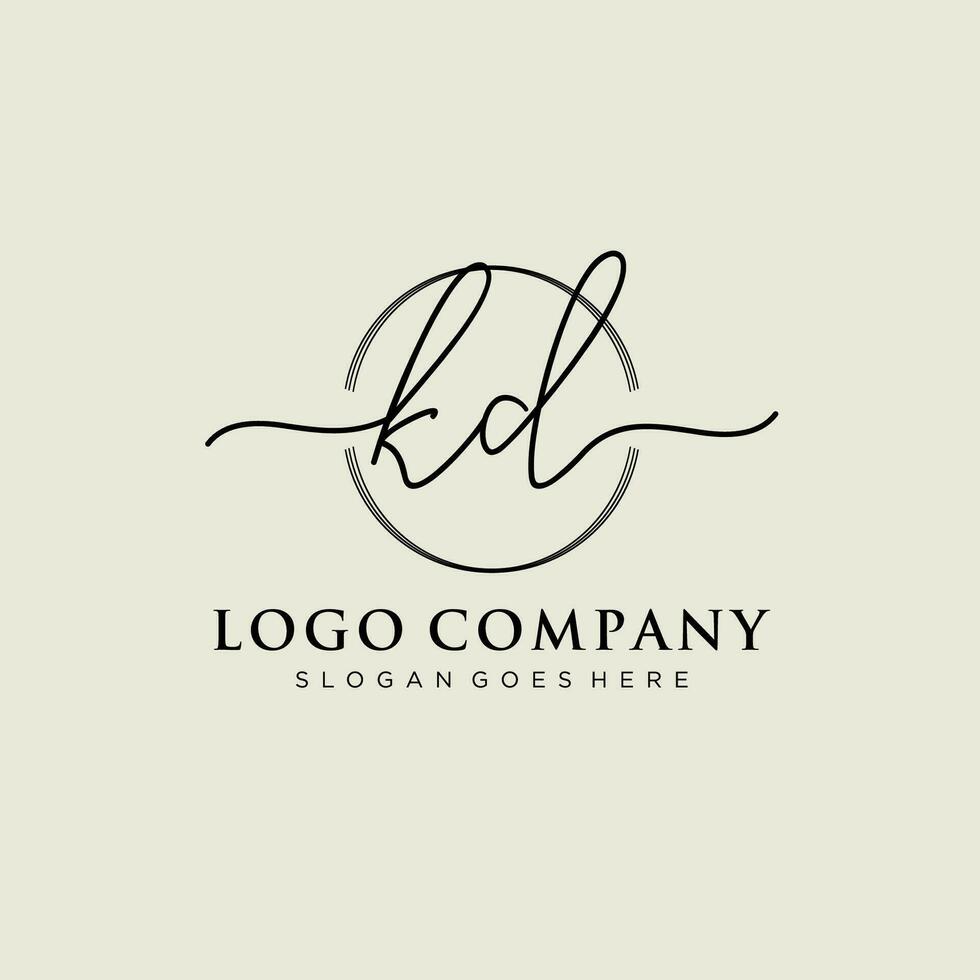 Initial KD feminine logo collections template. handwriting logo of initial signature, wedding, fashion, jewerly, boutique, floral and botanical with creative template for any company or business. vector