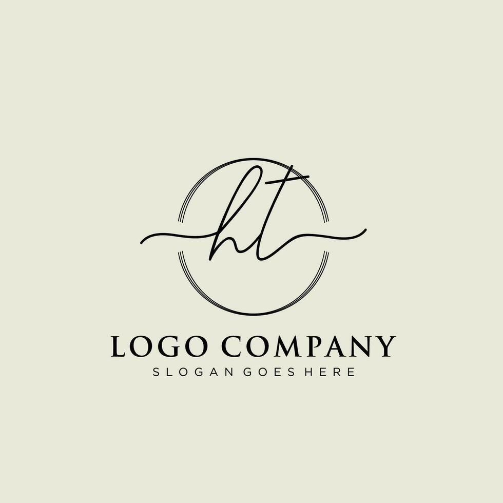 Initial HT feminine logo collections template. handwriting logo of initial signature, wedding, fashion, jewerly, boutique, floral and botanical with creative template for any company or business. vector